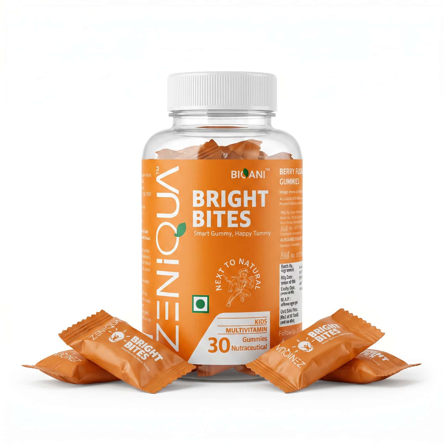 Zeniqua Brightbites Multivitamin Gummies | Kids Growth | Gut & Immunity | 30 Gummies