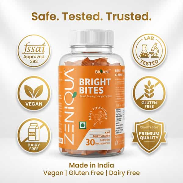 Zeniqua Brightbites Multivitamin Gummies | Kids Growth | Gut & Immunity | 30 Gummies