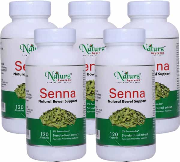 Naturz Ayurveda Senna 450Mg 120 Capsules (Pack Of 5) - Natural Bowel Cleanser