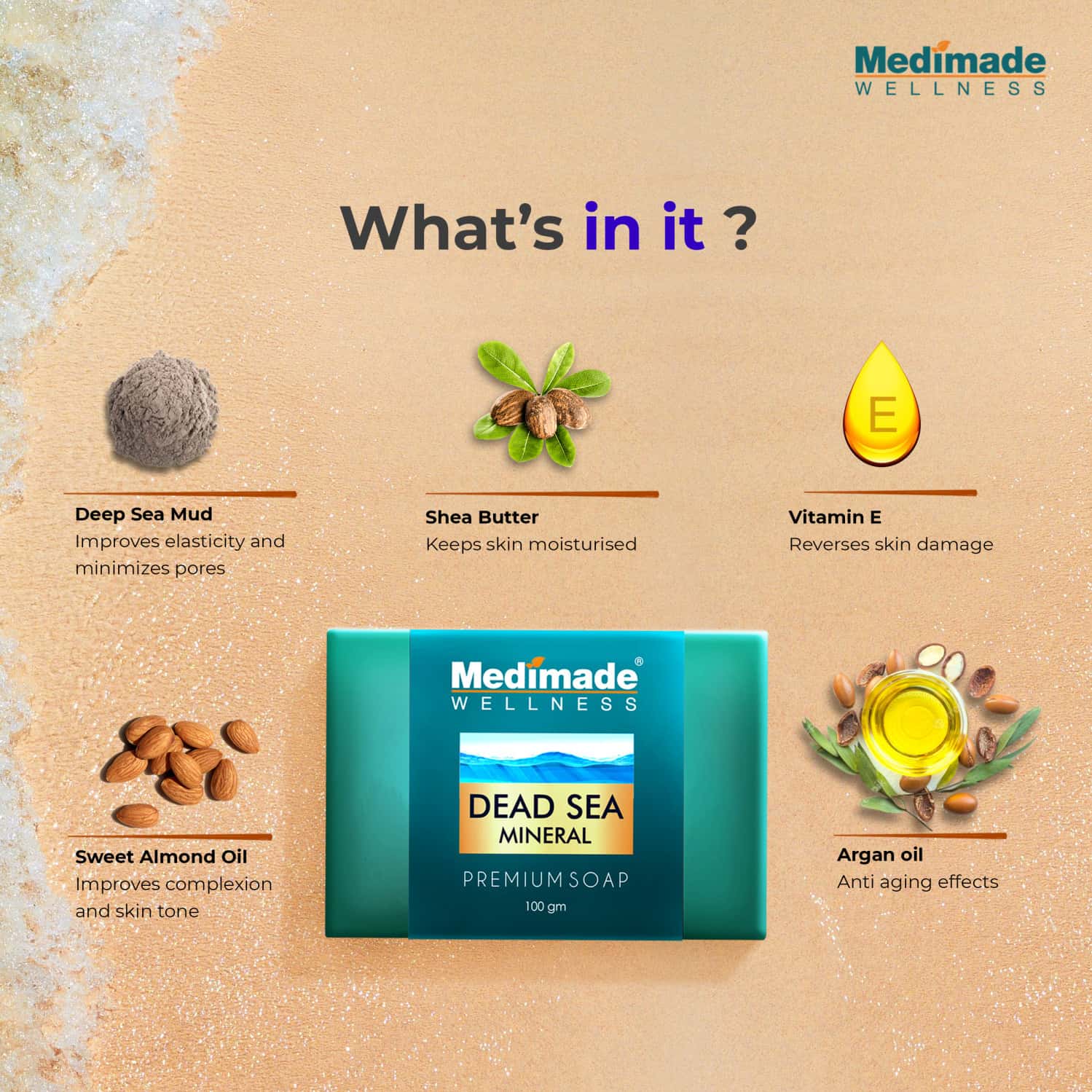 Buy MEDIMADE DEAD SEA MINERAL PREMIUM SOAP 100 GM Online & Get Upto