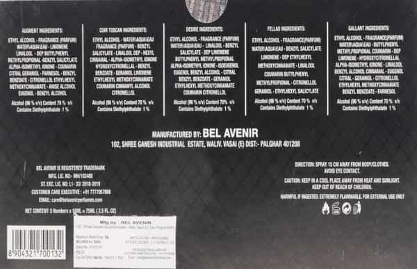 Bel Avenir Eau De Perfume Natural Spray Gift Set For Men 75Ml ( Pack Of 5 )