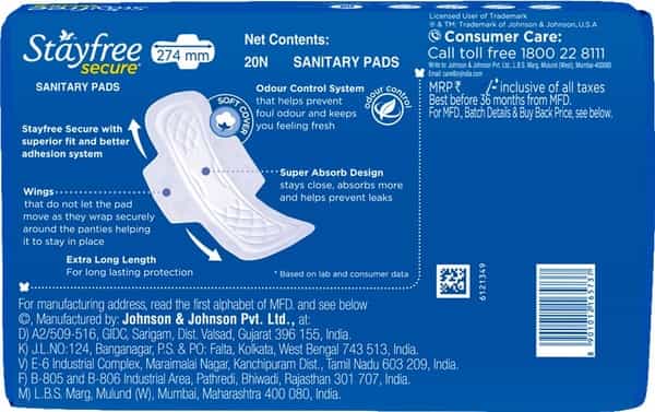 Stayfree Secure Size Xl Sanitary Pads Packet Of 20