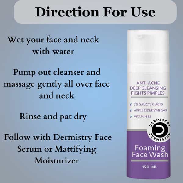 Dermistry 2% Salicylic Acid Niacinamide Acne Oil Control Foaming Face Wash Oily Pimples Prone Skin 