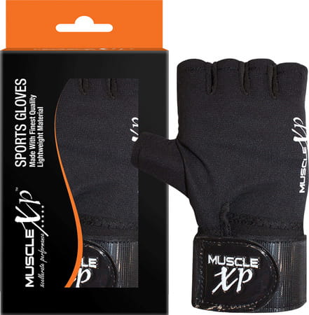 Musclexp Maestro-Wrap Fitness Workout Gym Gloves Breathable Moisture-Absorbing Unisex (Black)1 Pair