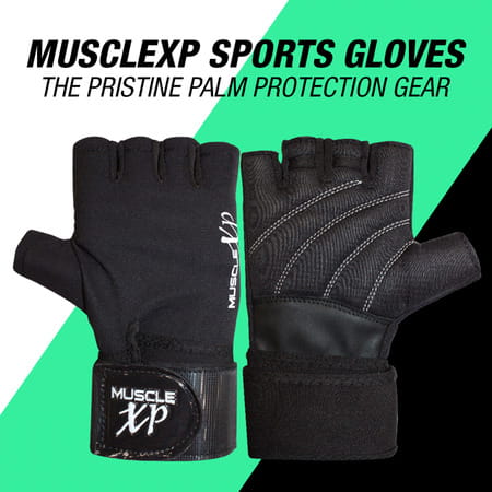 Musclexp Maestro-Wrap Fitness Workout Gym Gloves Breathable Moisture-Absorbing Unisex (Black)1 Pair