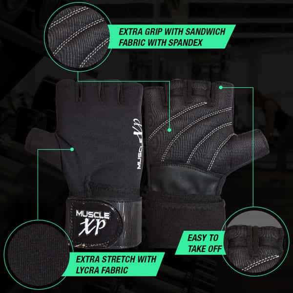 Musclexp Maestro-Wrap Fitness Workout Gym Gloves Breathable Moisture-Absorbing Unisex (Black)1 Pair
