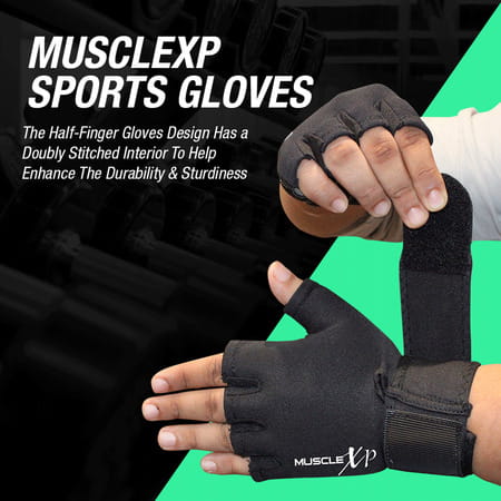 Musclexp Maestro-Wrap Fitness Workout Gym Gloves Breathable Moisture-Absorbing Unisex (Black)1 Pair