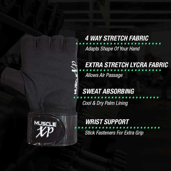 Musclexp Maestro-Wrap Fitness Workout Gym Gloves Breathable Moisture-Absorbing Unisex (Black)1 Pair