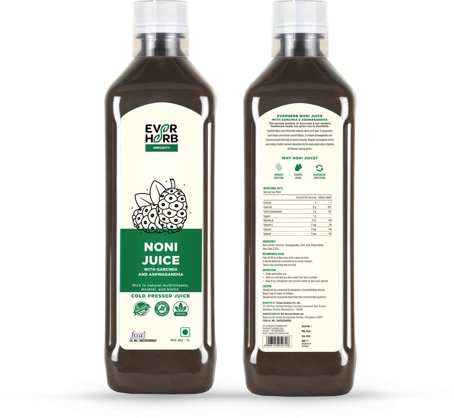 Buy EVERHERB (BY PHARMEASY) NONI JUICE WITH GARCINIA& ASHWAGANDHA