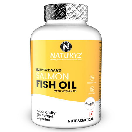 Naturyz Burpfree Salmon Fish Oil 2000 Mg With Vitamin D3 For Skin, Eyes, Heart & Brain (90 Softgels)