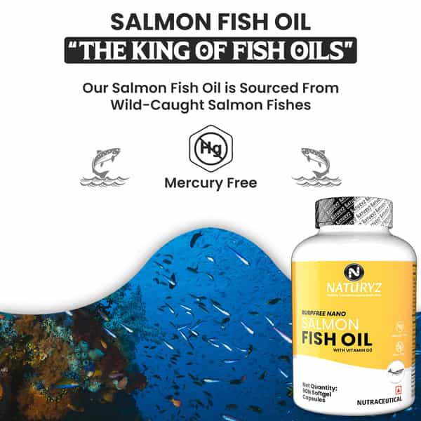 Naturyz Burpfree Salmon Fish Oil 2000 Mg With Vitamin D3 For Skin, Eyes, Heart & Brain (90 Softgels)