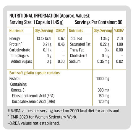 Hk Vitals Omega 3 (90 Fish Oil Capsules) | 1000mg Omega 3 With 180mg Epa & 120mg Dha