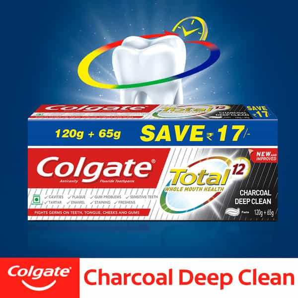 Colgate Total Whole Mouth Health Antibacterial Toothpaste - 185G (Charcoal Deep Clean Saver Pack)