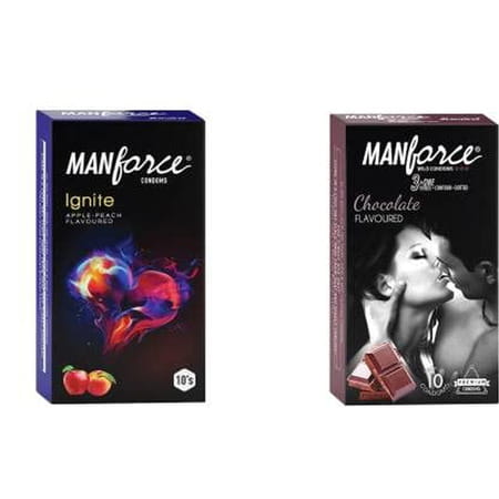 Manforce Ignite Apple-Peach & Chocolate Flavoured Condoms(Set Of 2 20 Pcs)