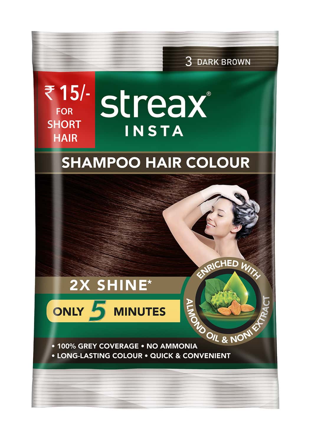 Streax Insta 3 Dark Brown Hair Color Shampoo 12 Ml