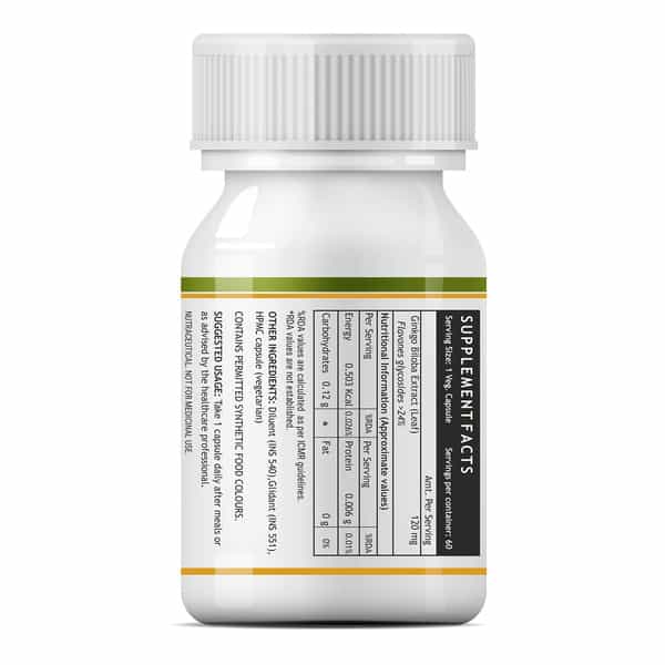 Inlife Ginkgo Biloba Extract (Flavons Glycosides > 24%) 120Mg -Healthy Brain Function -60 Veg Caps