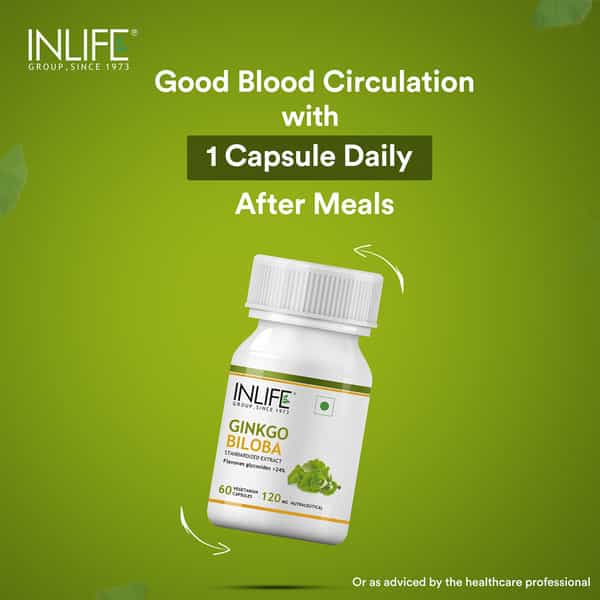 Inlife Ginkgo Biloba Extract (Flavons Glycosides > 24%) 120Mg -Healthy Brain Function -60 Veg Caps