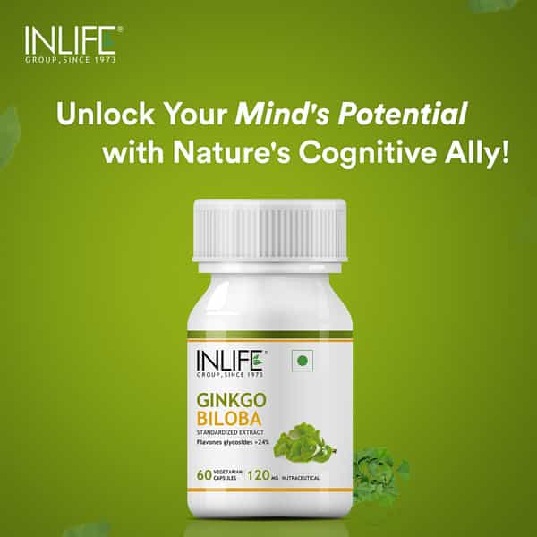 Inlife Ginkgo Biloba Extract (Flavons Glycosides > 24%) 120Mg -Healthy Brain Function -60 Veg Caps