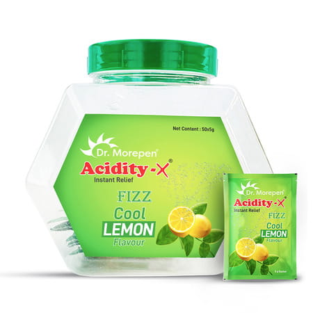 Dr. Morepen Acidity X Fizz Instant Relief Fruit Salt | Refreshing Lemon | Jar | 50 No's