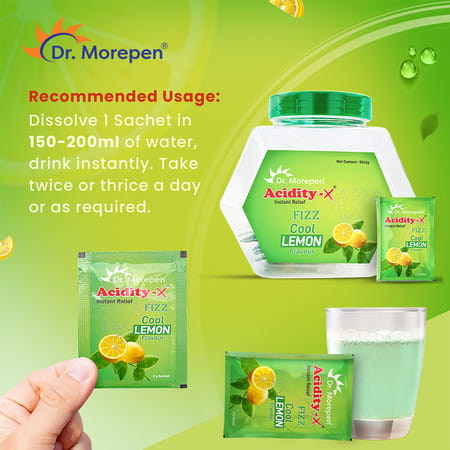 Dr. Morepen Acidity X Fizz Instant Relief Fruit Salt | Refreshing Lemon | Jar | 50 No'S