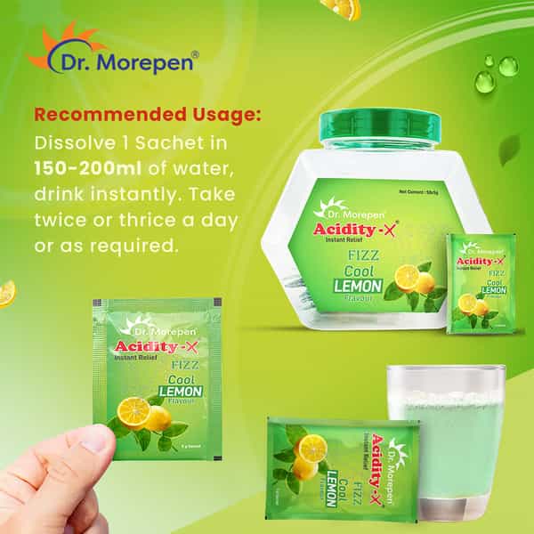 Dr. Morepen Acidity X Fizz Instant Relief Fruit Salt | Refreshing Lemon | Jar | 50 No's
