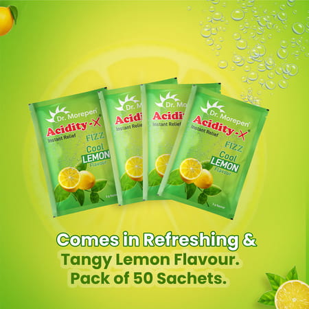 Dr. Morepen Acidity X Fizz Instant Relief Fruit Salt | Refreshing Lemon | Jar | 50 No'S