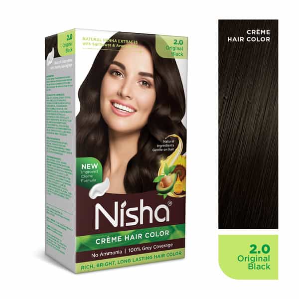 Nisha Creme Hair Color Original Black 60G | Permanent Hair Color | Women & Men | Ammonia Free