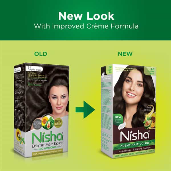 Nisha Creme Hair Color Original Black 60G | Permanent Hair Color | Women & Men | Ammonia Free
