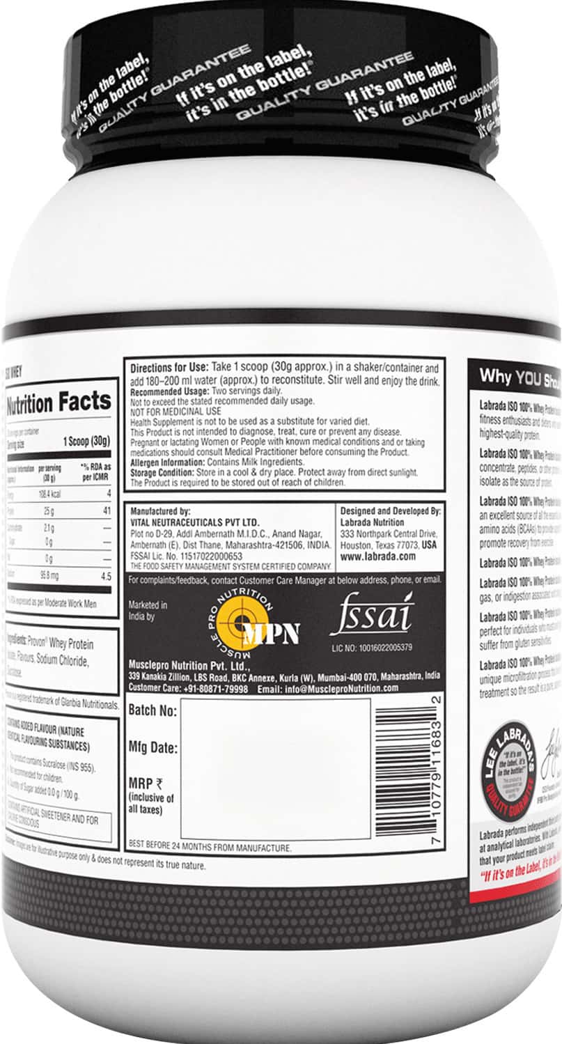 Buy LABRADA ISO WHEY 100% WHEY PROTEIN ISOLATE - 2 LBS (900G ...