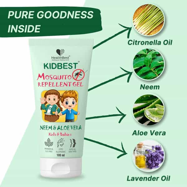 Healthbest Kidbest Mosquito Repellent Gel For Kids|Neem & Aloe Vera|100Ml