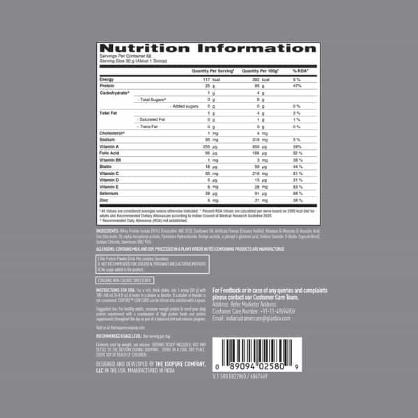 Isopure Whey Protein Isolate Powder With Vitamins For Immune Support - 2 Kg (Creamy Vanilla)