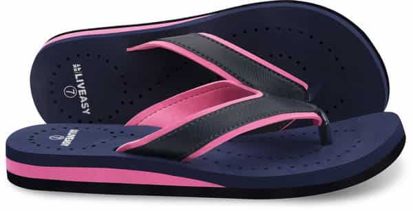 Liveasy Essentials Diabetic & Orthopedic Slippers Style 2- Women- Blue With Pink Size 4