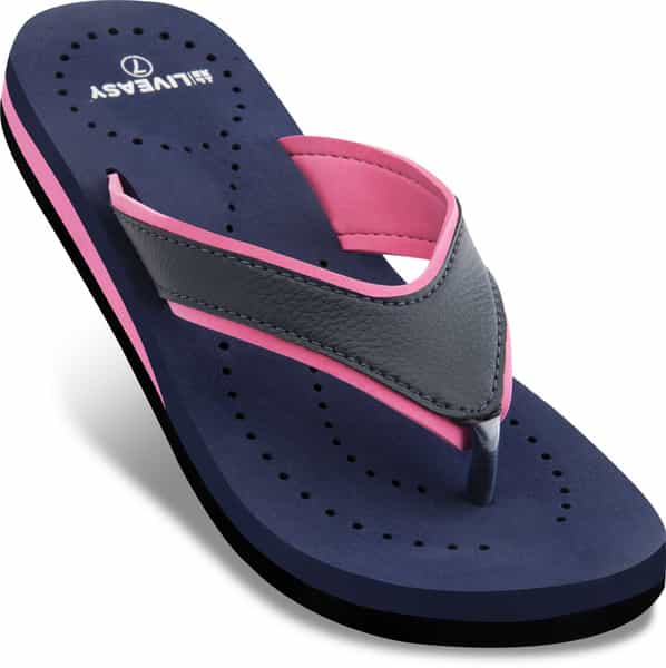 Liveasy Essentials Diabetic & Orthopedic Slippers Style 2- Women- Blue With Pink Size 4