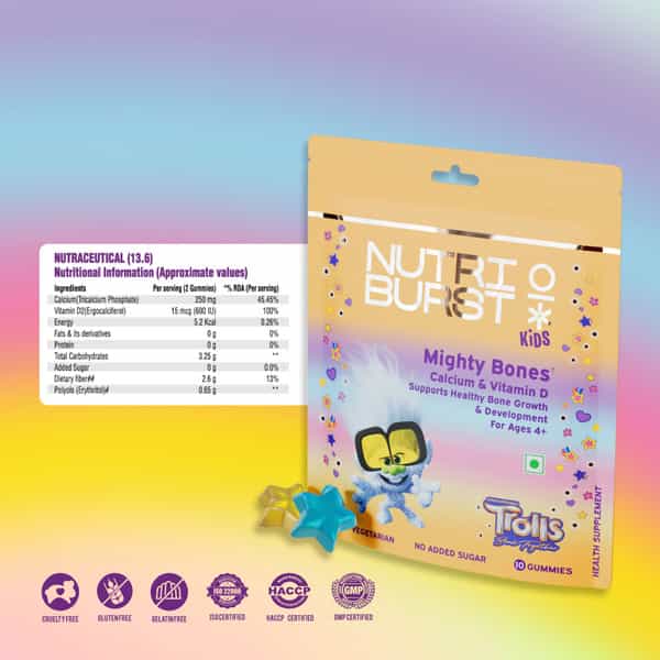 Nutriburst Mighty Bones Trolls Kids Gummies - 10 Gummies