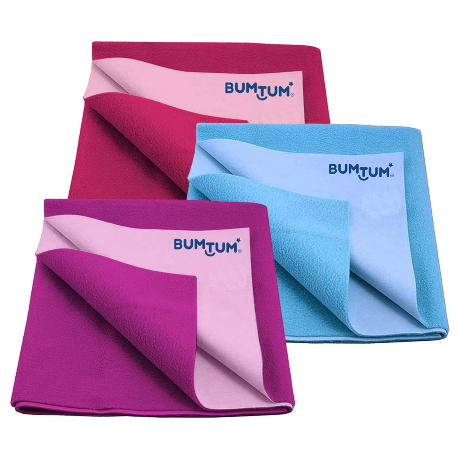 Bumtum Dry Sheet Leakproof Baby Bed Protector (Pink+Aquablue+Grape Large Size 100*140cm|Pack Of 3)