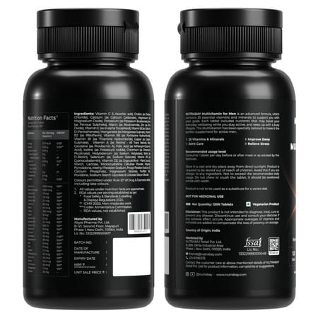 Nutrabay Pro Active Multivitamin For Men - 25 Vitamins & Minerals - 120 Veg Multivitamin Tablet