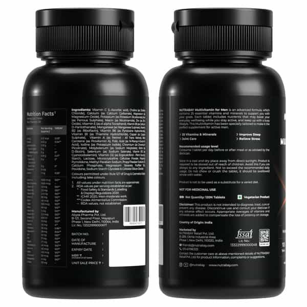 Nutrabay Pro Active Multivitamin For Men - 25 Vitamins & Minerals - 120 Veg Multivitamin Tablet