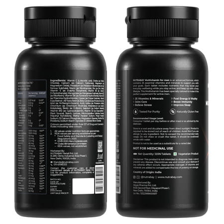 Nutrabay Pro Active Multivitamin For Men - 25 Vitamins & Minerals - 120 Veg Multivitamin Tablet