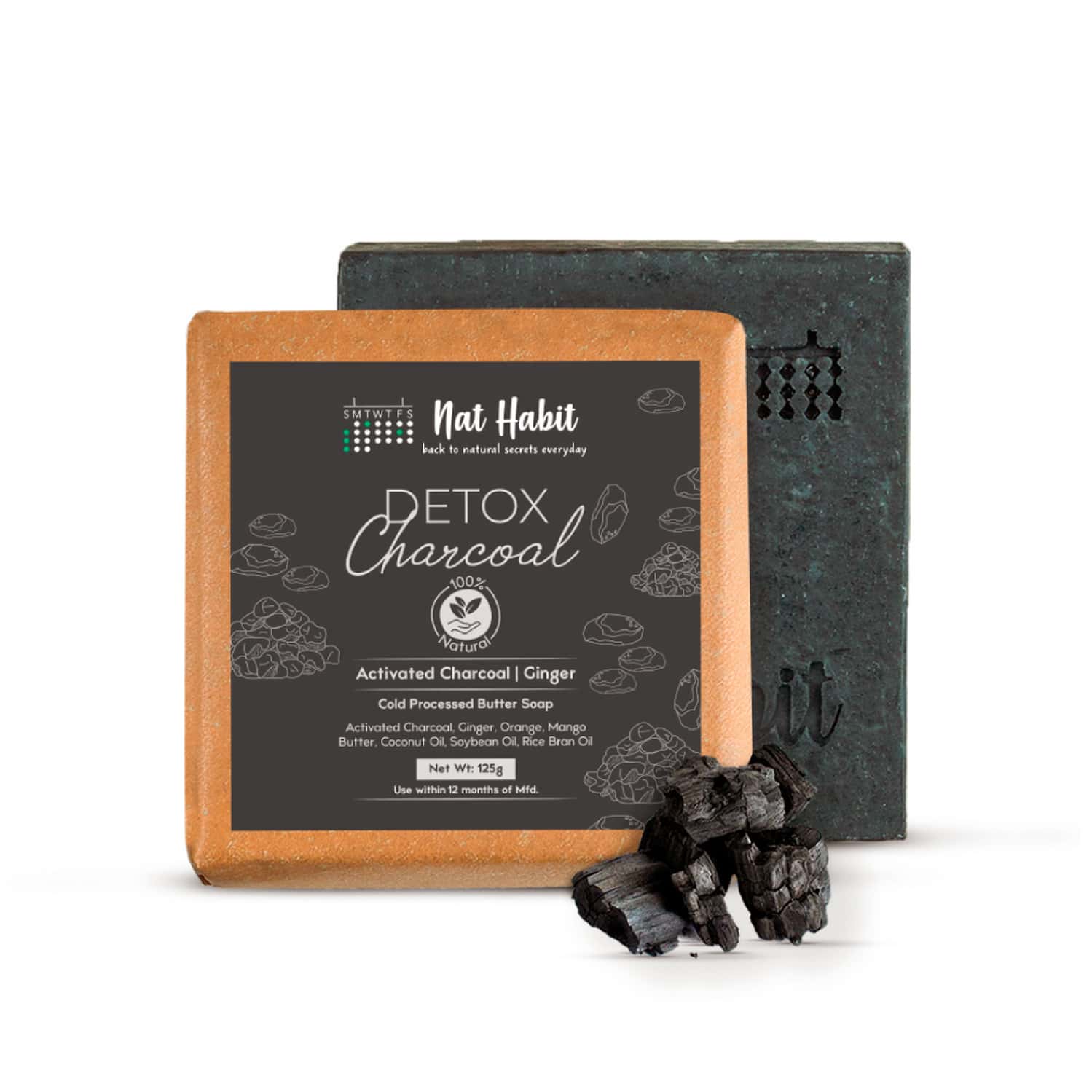 Nat Habit Detox Charcoal Soap - Skin Brightening And Deep Cleansing | 100% Natural (125g)