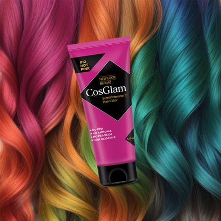Cosglam Semi Permanent Hair Color | No Peroxide | Ammonia Free Hair Colour 12 Hot Pink - 120gm