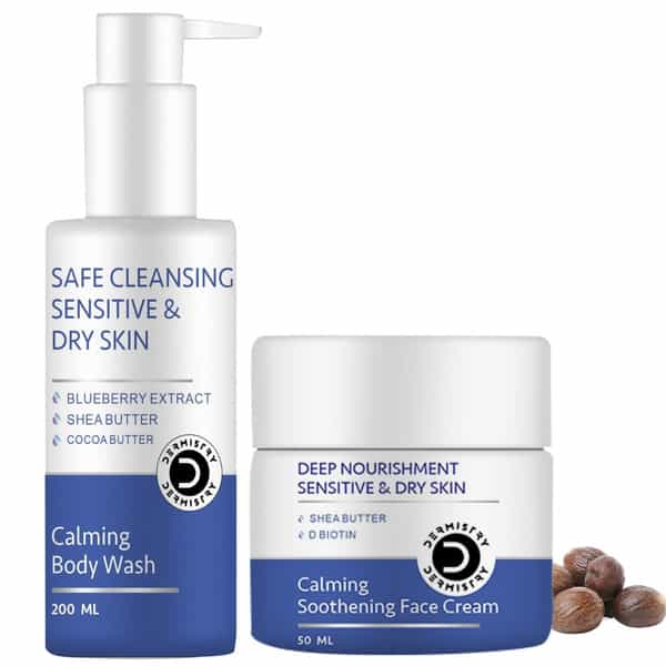 Dermistry Sensitive Dry Skin Hydrating Safe Gentle Sls Free Body Wash & Calming Soothing Face Cream