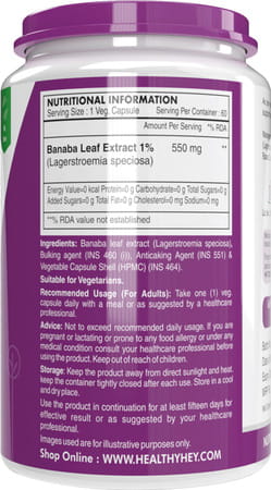 Healthyhey Nutrition Banaba Leaf Extract 60 Capsules
