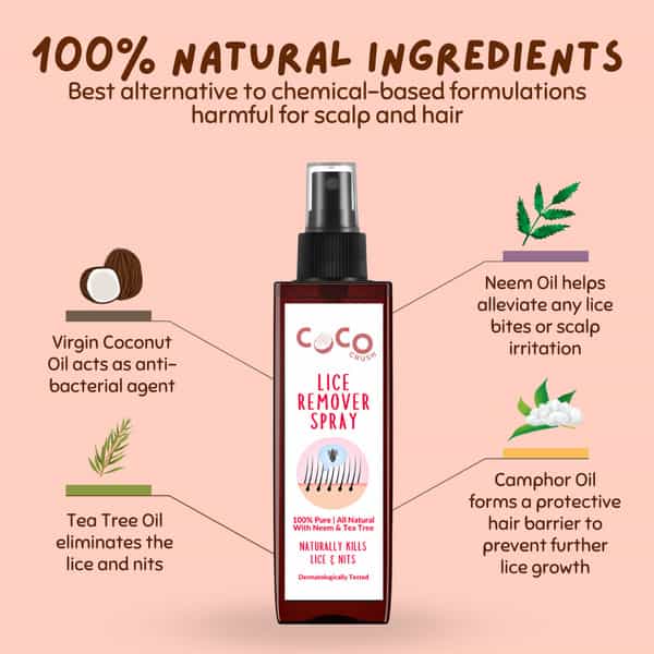 Coco Crush Ayurvedic Anti Lice Hair Spray | Kills Lice/Eggs/Nits | 100% Naturally - 100Ml