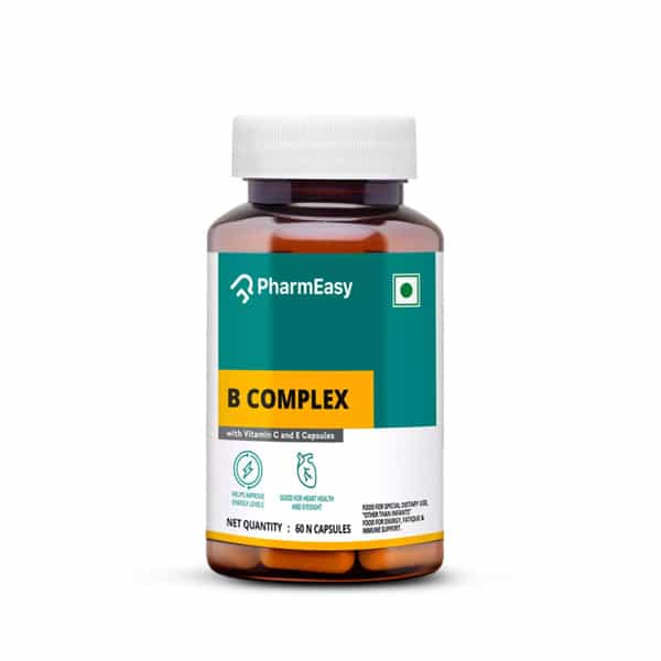 Pharmeasy Vitamin B Complex With Folic Acid - Improves Energy - Heart & Eye Health - Bottle Of 60