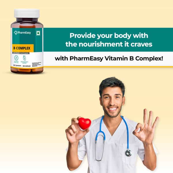Pharmeasy Vitamin B Complex With Folic Acid - Improves Energy - Heart & Eye Health - Bottle Of 60