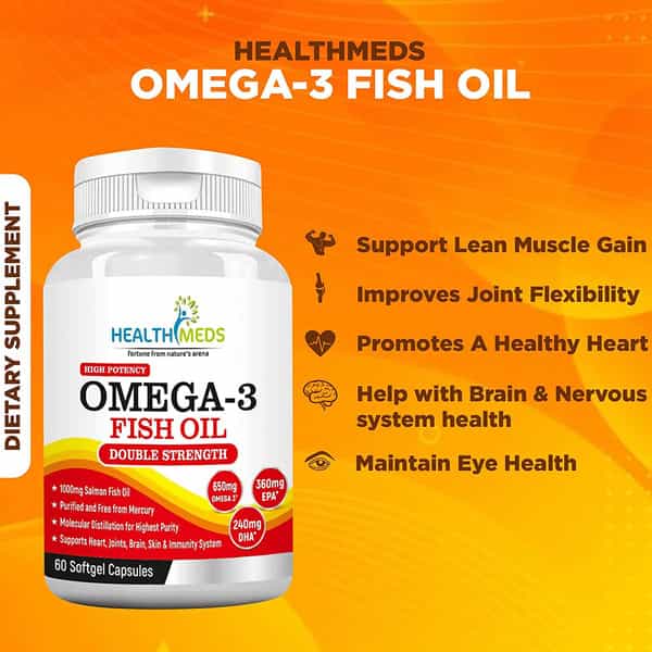 Healthmeds Omega-3 Fish Oil Fatty Acids 360Mg Epa & 240Mg Dha Double Strength 60 Softgel Caps