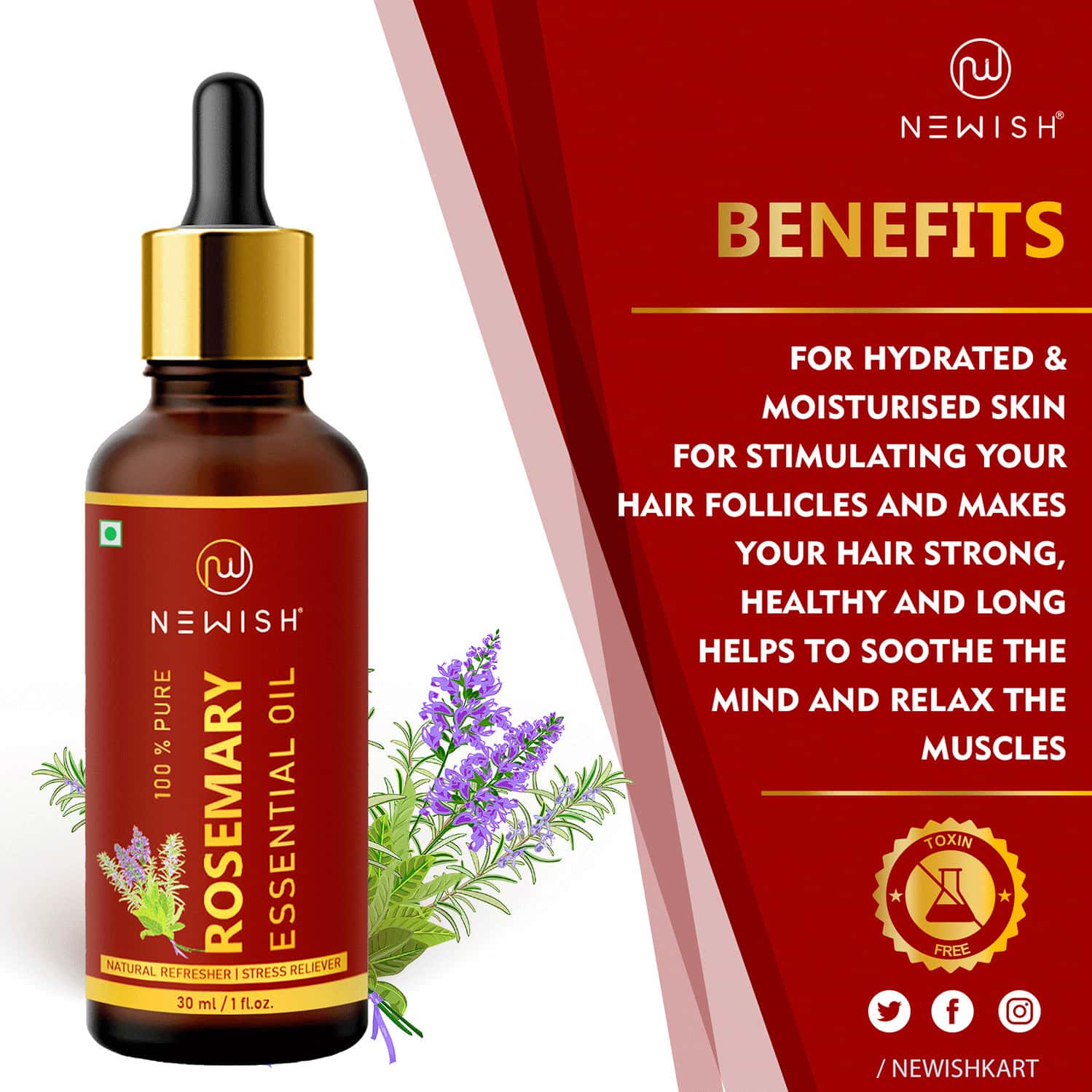 Buy NEWISH ROSEMARY ESSENTIAL OIL FOR HAIR GROWTH SKIN THERAPEUTIC