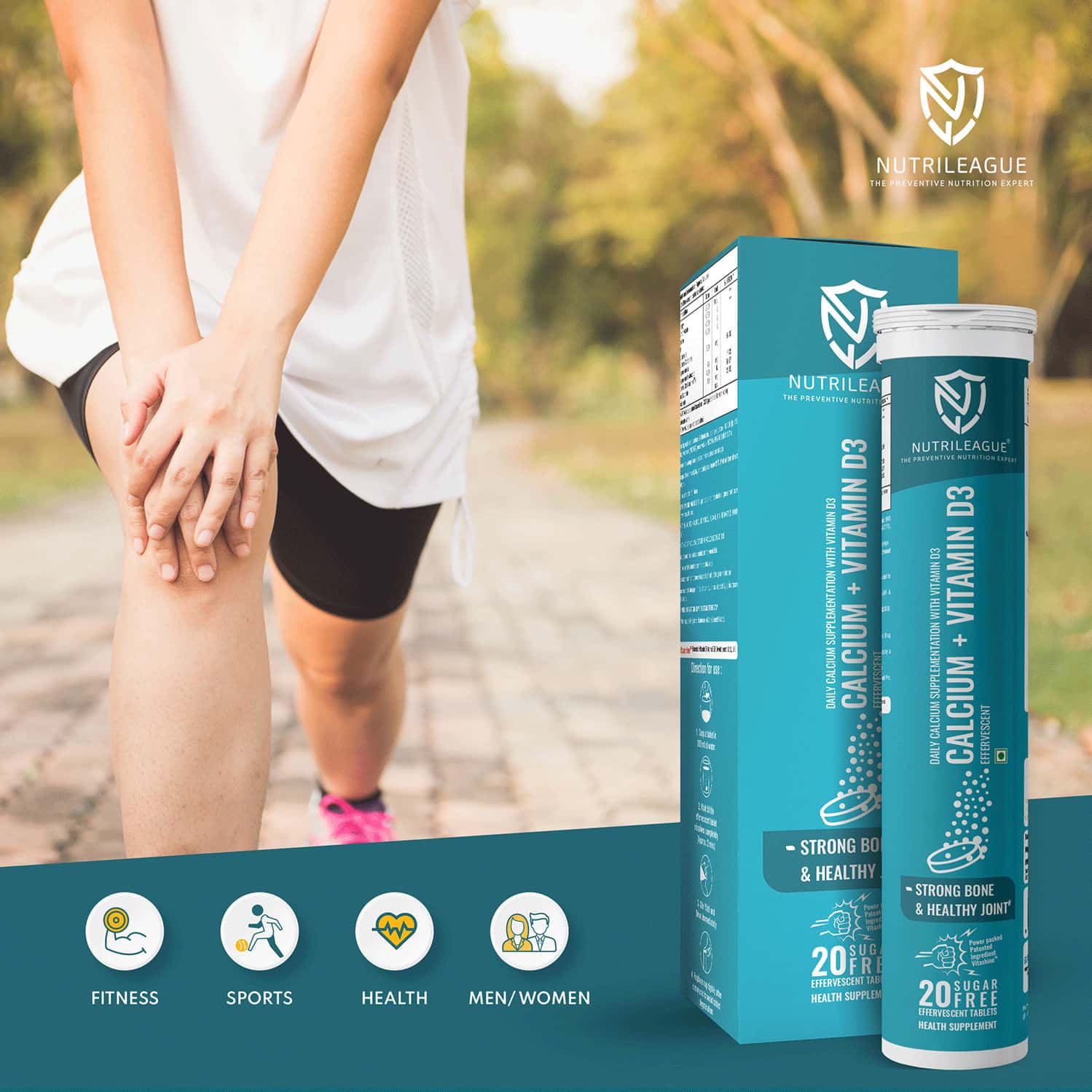 Buy NUTRILEAGUE CALCIUM + VITAMIN D3 EFFERVESCENT TABLET PACK OF 20