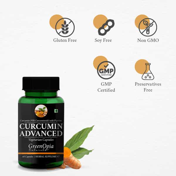 Greenopia Curcumin Advanced Curcumin C3 Complex With Piperine Extract 60 Vegetarian Capsules