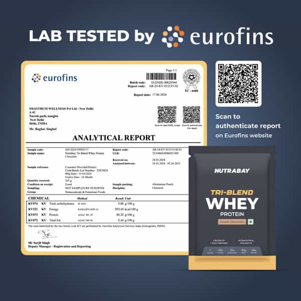 Nutrabay Gold Tri Blend Whey Protein Powder -Double Chocolate | 25G Protein | 5.5G Bcaa | 33Gm